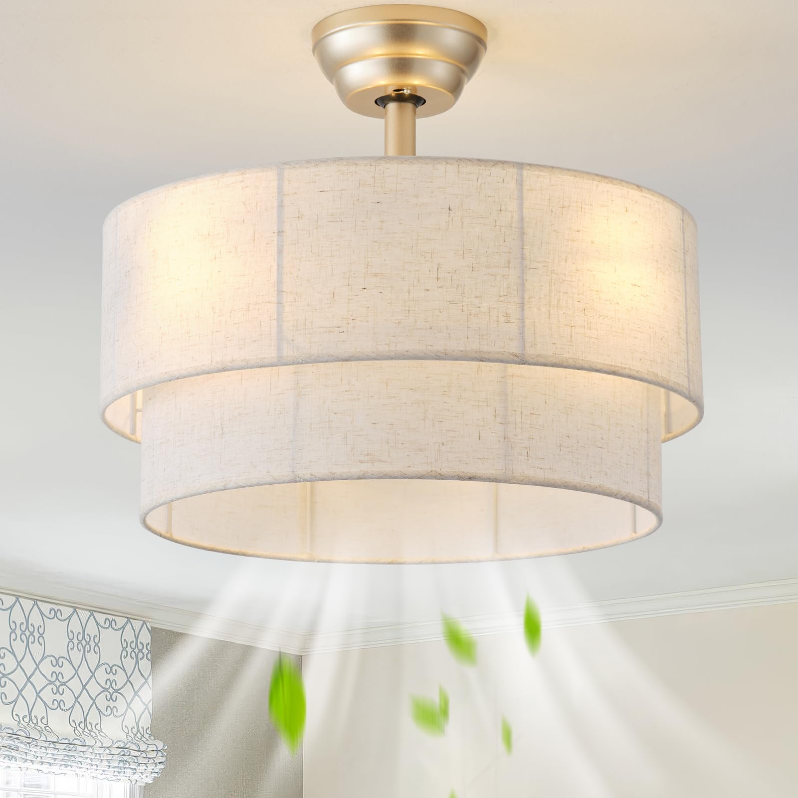 20" boho ceiling fans with lights, coastal fandelier chandelier ceiling fan with light remote control, caged with 6 speeds for bedroom, nursery (beige)