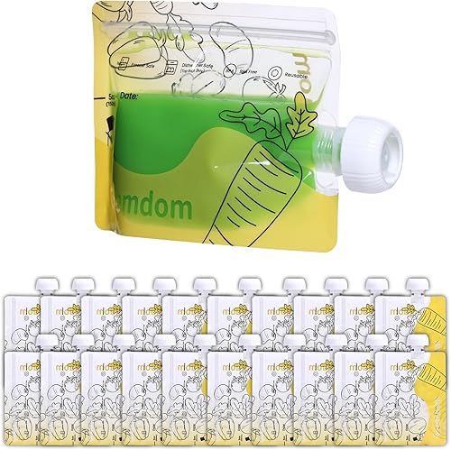 Paquete de 20 bolsas reutilizables de comida para bebés para niños pequeños, bolsa recargable para puré de manzana, yogur, bocadillo de jugo de puré