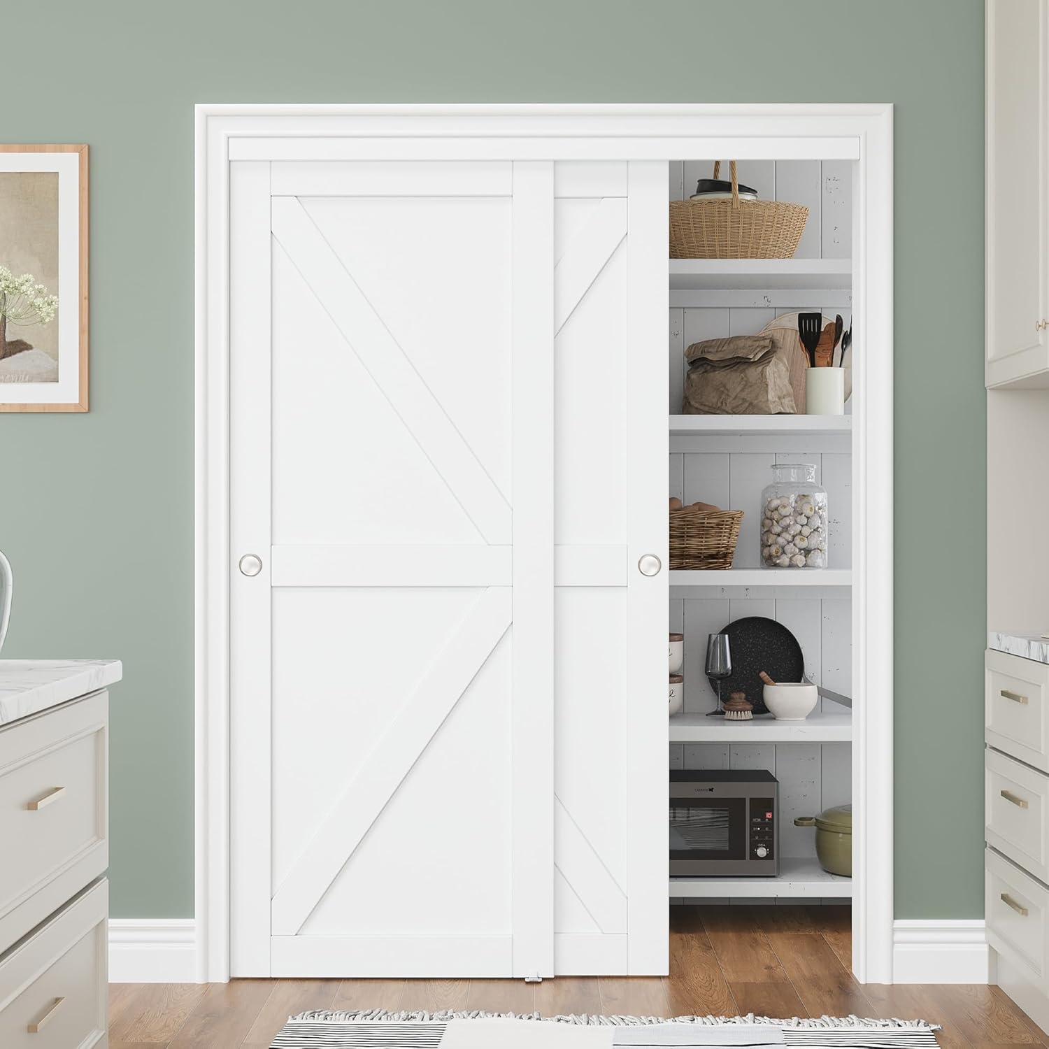 Bypass Solid Core Sliding Closet Door 60x80, Double Closet Panels with Hardware & Fascia, Interior Sliding Door with Effective Sound Reduction, No Assembly Required Panels