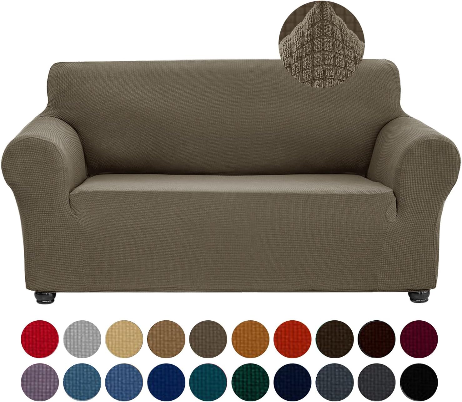 Joccun Stretch Loveseat Couch Cover Slipcover, 1-Piece Sofa Cover for 2 Cushion Couch Spandex Jacquard Washable Furniture Protector Cover for Living Room,Kids,Pets?Loveseat,Fossil? Fossil Medium?55"-78")