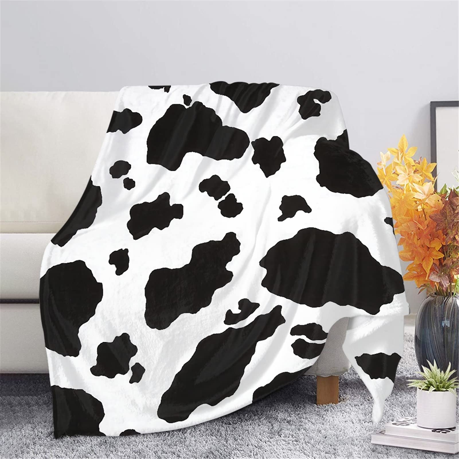 CLOHOMIN Cow Print Fuzzy Throw Blanket for Couch Bed Sofa - Black White Travel Camping Sofa Plush Blanket for All Season, Plush Fluffy Blanket - Flannel Microfiber Throw Blanket — image 1
