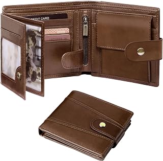 Men's Wallets Cowhide Leather Multi-Functional RFID Blocking Wallet with 17 Credit Card Slots, 2 Banknote Compartments, 2 ID Windows, 1 Coin Pocket Dark Brown