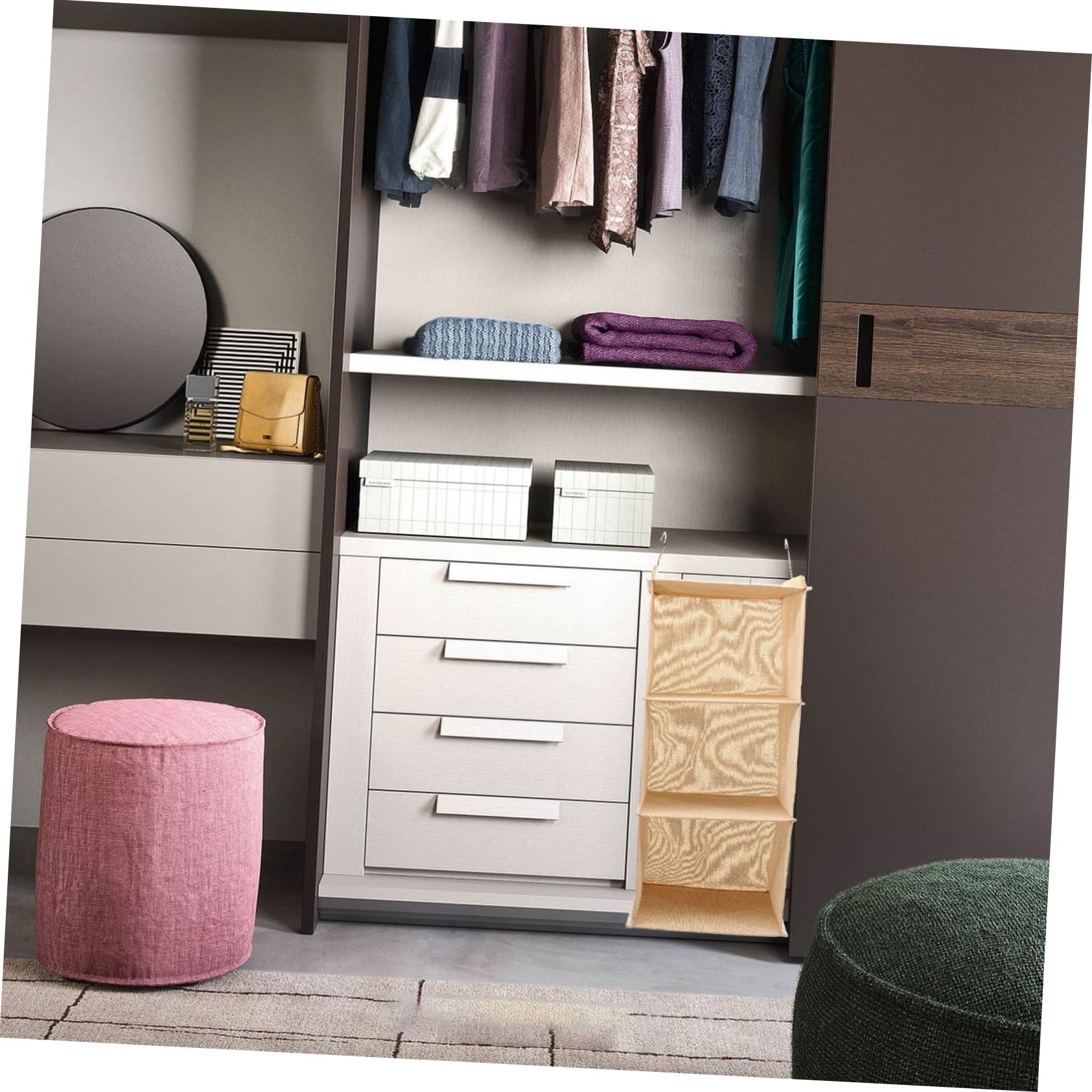 KOMBIUDA Mehrlagiger Hängeorganizer für Kleiderschrank, 3 Ebenen, Beige