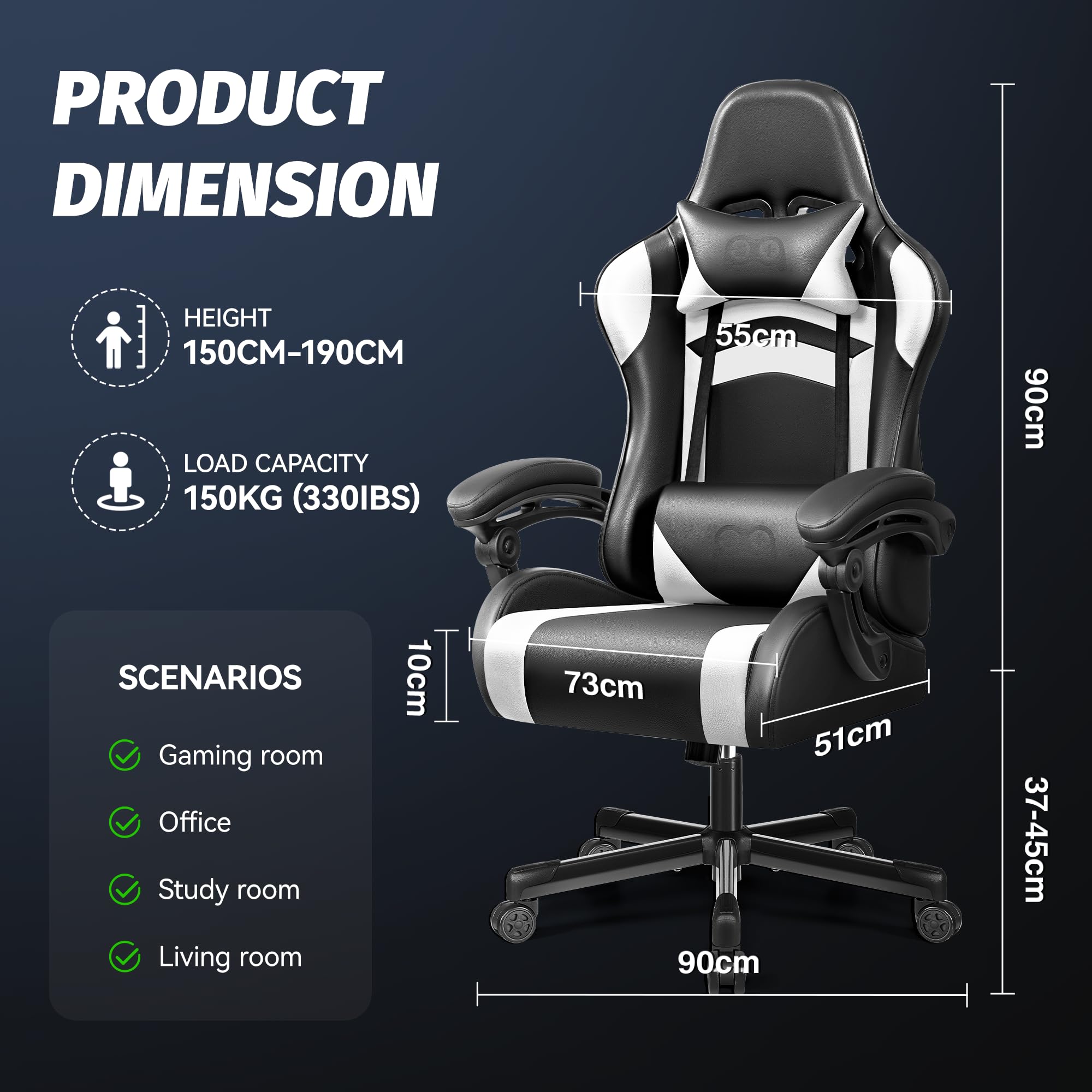 OneGame Sedia Gaming Ergonomica, Schienale Alto Sedia da Gioco per Computer, Regolabile in Altezza, Stile Racing Gioco Ufficio con Poggiatesta Supporto Lombare, Bianco
