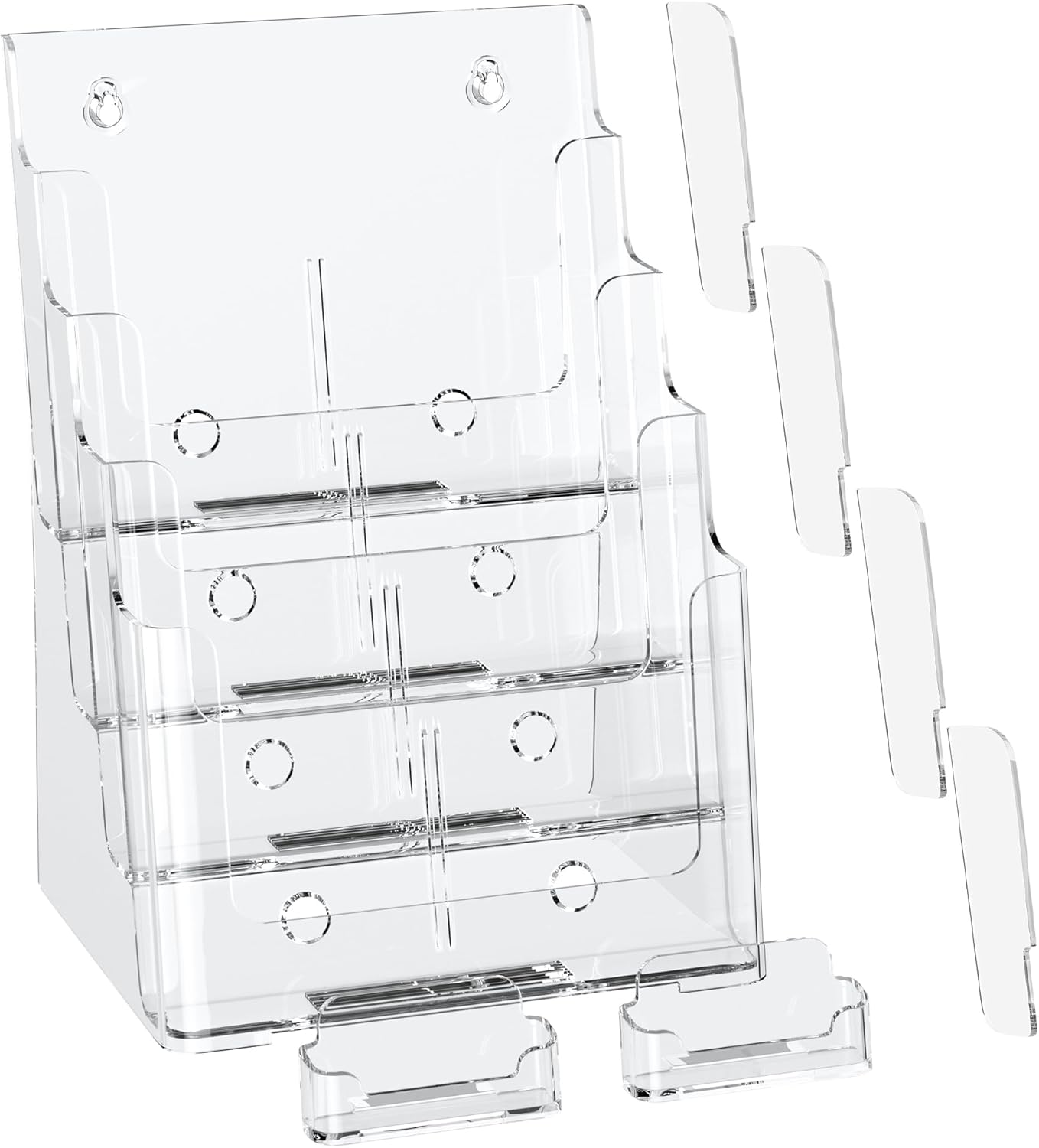 zavekia 4 Tier Acrylic Brochure Holder 8.5 x 11 inch, Clear Literature Organizer Magazine Stand with 4 Pack Separate Removable Divider for 4 x 9 inch Brochures,Magazine Holder,Flyer Holder