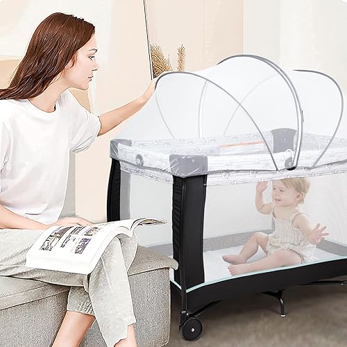 Miniatura 2 de Beberoad Love Cubierta portátil para tienda de juegos – Mosquitera transpirable con cremallera de 2 vías para cunas de viaje y corrales (blanco)
