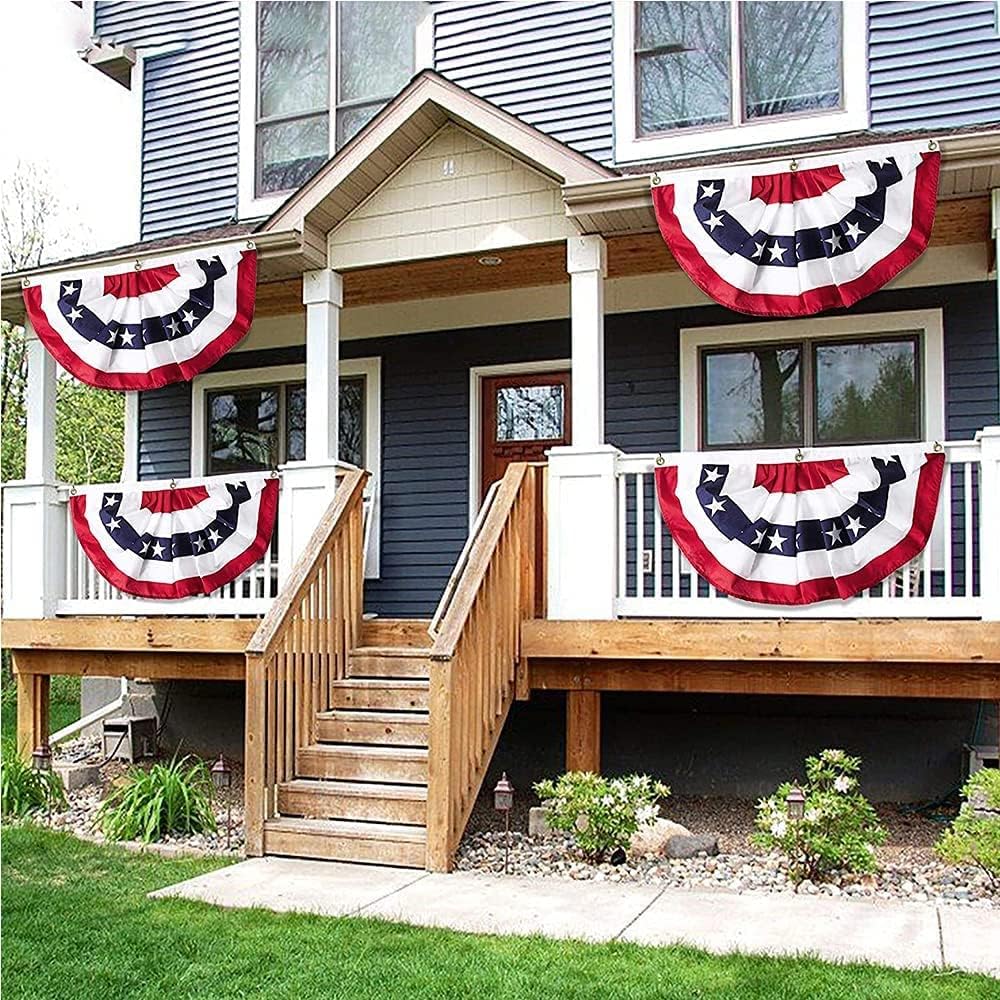 2x4 Ft American Flag Bunting Patriotic Bunting Pleated Fan Flag with Brass Grommets for 4th of July Memorial Day Decoration American Flag Banner Patriotic Decoration Outdoor(6, 2x4 Feet)