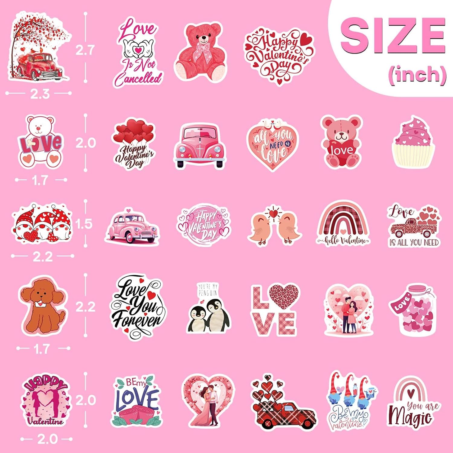 150 PCS Valentines Day Stickers, Romantic Vinyl Heart Stickers Pack, Love Stickers for Water Bottle, Laptop, Party Favors, I Love You Stickers for Adults, Teens, Girls, Kids