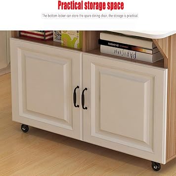 Folding Dining Table, Multi-Purpose Dining Table, 2 Level lockers, Removable Kitchen Table with Pulley, Suitable for Small Space Restaurant Kitchens (White)