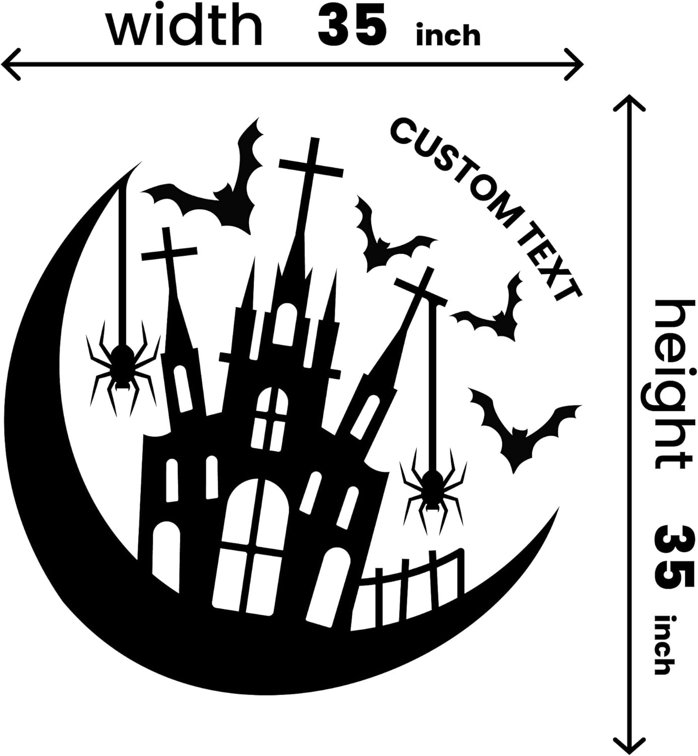 Halloween Sticker – Castle Bats Spiders and Moon Decal - Personalized Text – Sticker for Laptop, Computer, Mirror and Walls - Thematic Happy Halloween Decor 35x35 in inches