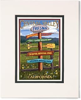 Lantern Press 8x10 Inch Matted Art Print Wall Decor, Fresno, California, Destination Sign