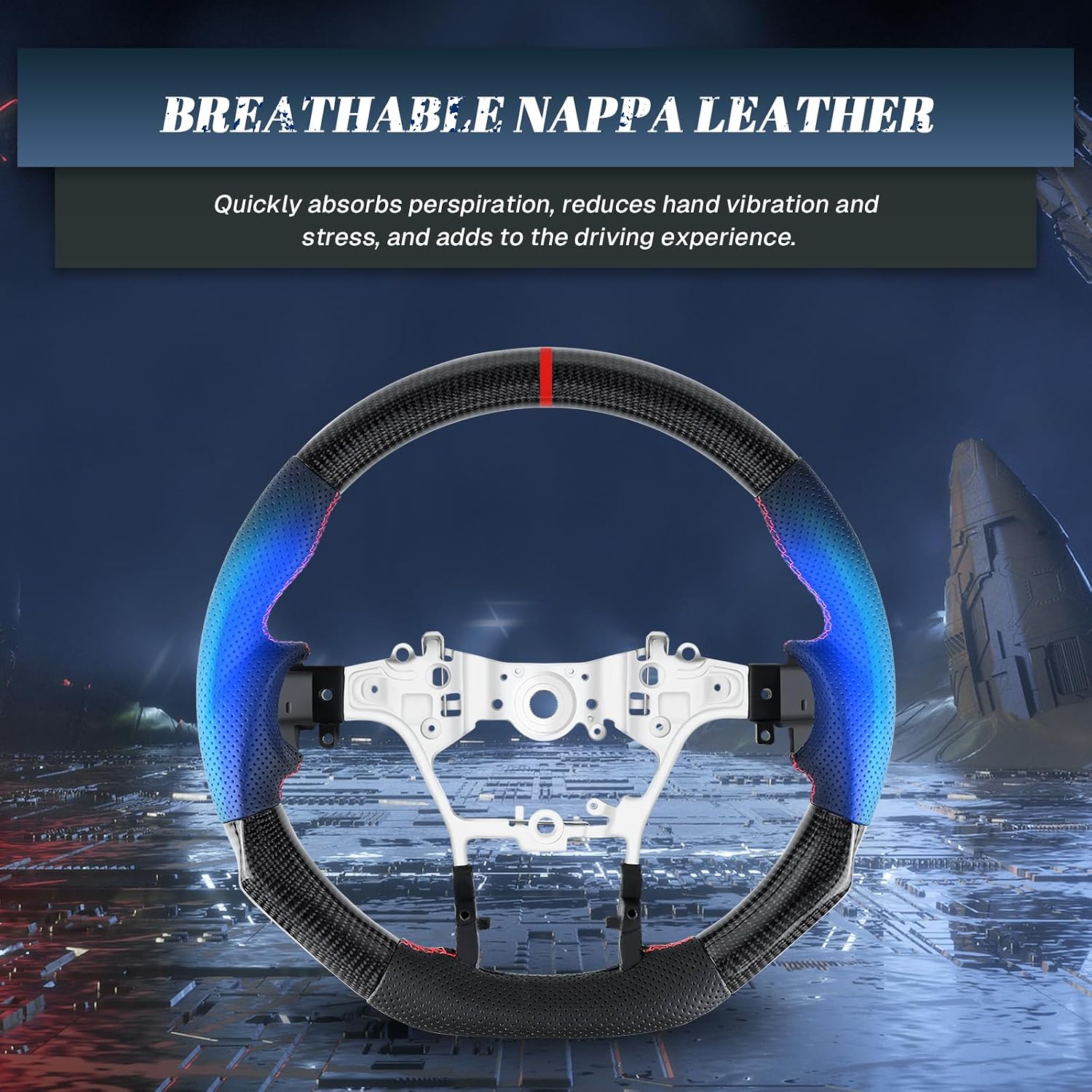 Real Carbon Fiber Steering Wheel D-shaped Nappa Perforated Leather Flat-bottom Steering Wheel for Toyota Hilux/revo/fortuner 2015-2022
