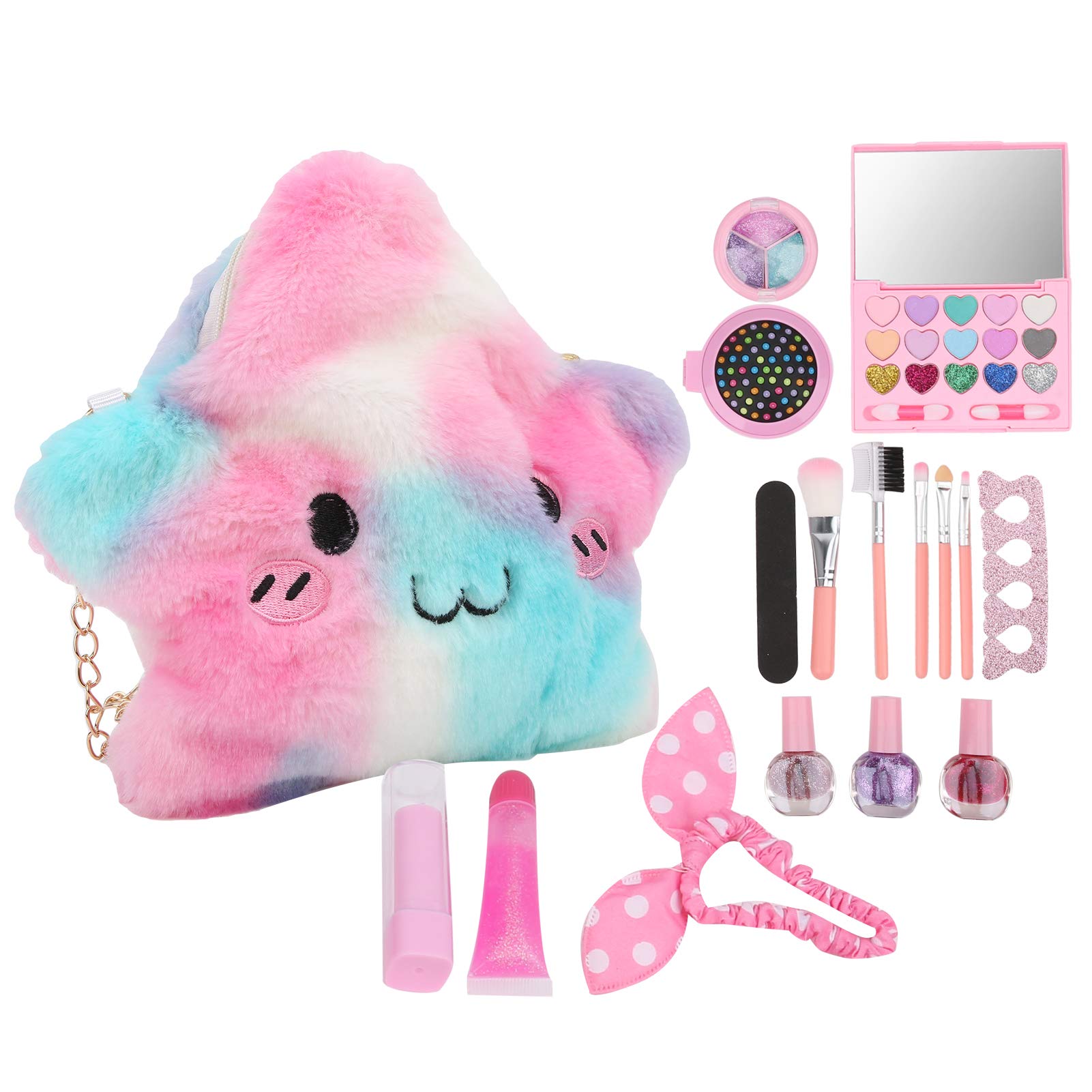 Set di trucco per bambini lavabile da 19 pezzi Pennello cosmetico Smalto per unghie Rossetto Fard Fai finta di giocare con il giocattolo