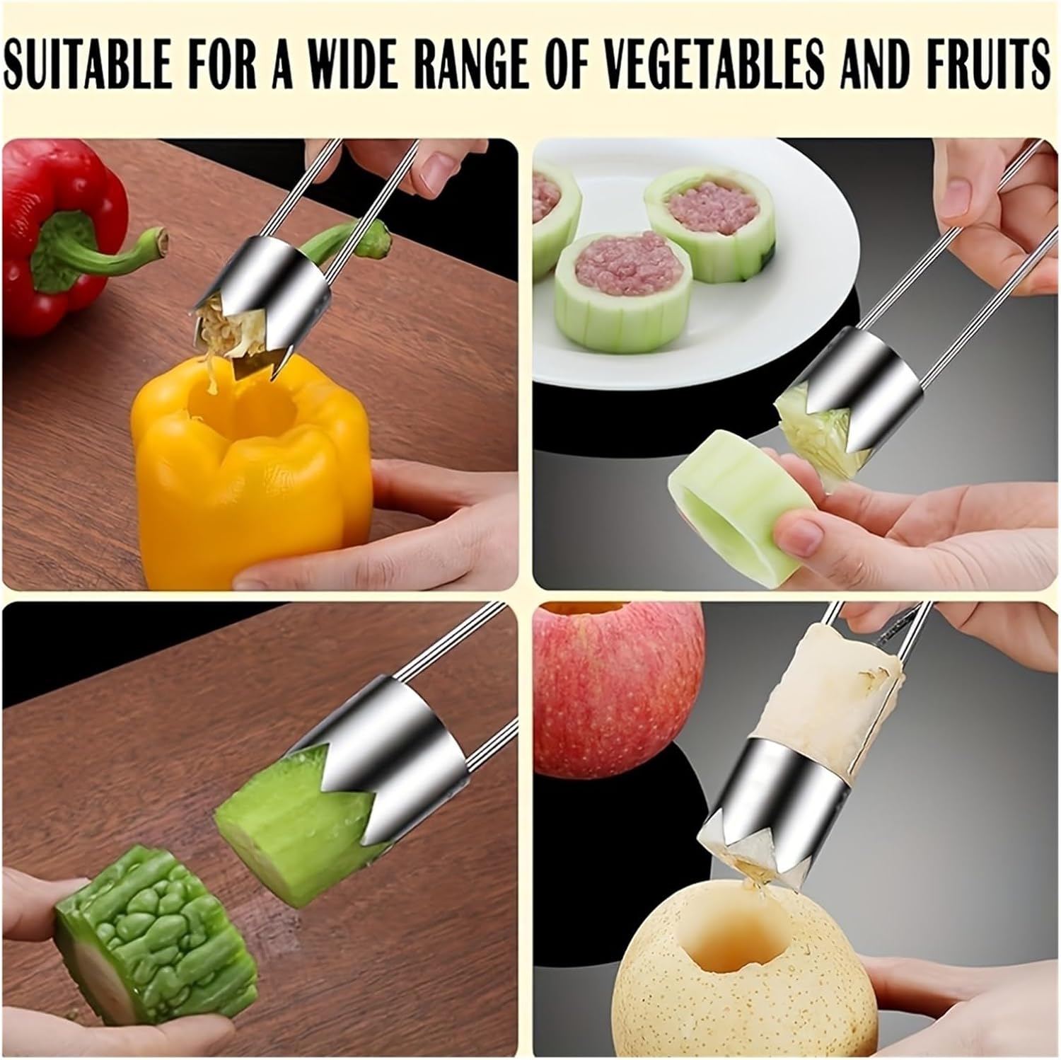 Fruit Vegetable Pepper Corer Seed Remover Portable Rust-Proof 304 Stainless Steel Core Remover For Pears And Apples Sharp Serrated Cutter Hand Tool For Vegetables