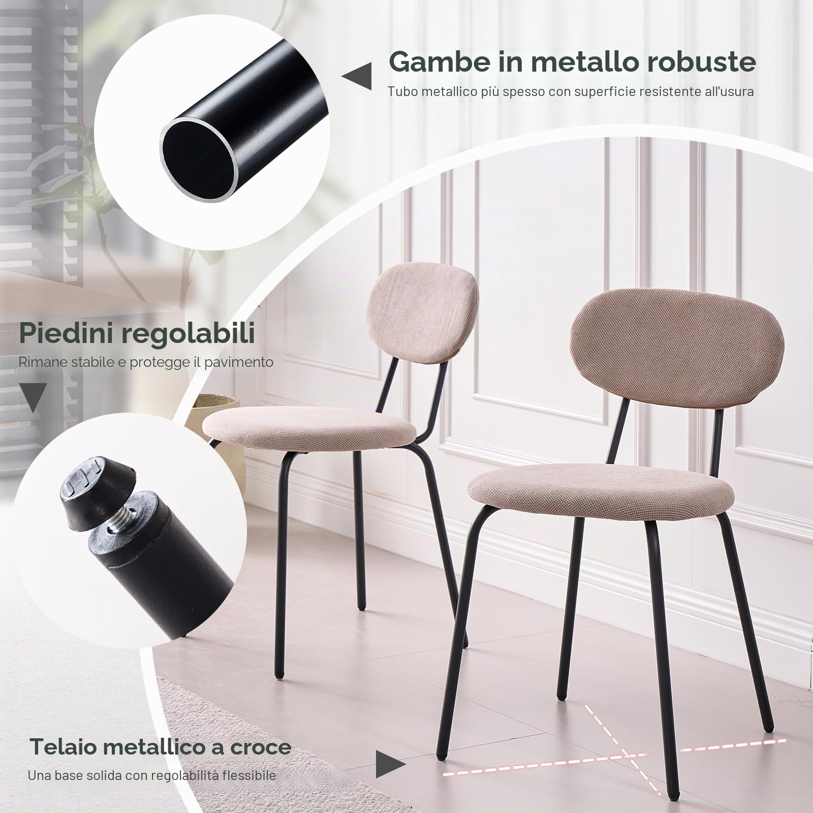 Set di 4 Sedie per Tavolo da Pranzo, Tavolo da Pranzo Rotondo in Legno da 100 cm, Sedie Moderne Impilabili per Sala da Pranzo, Cucina, Soggiorno (Chiaro + Kaki)