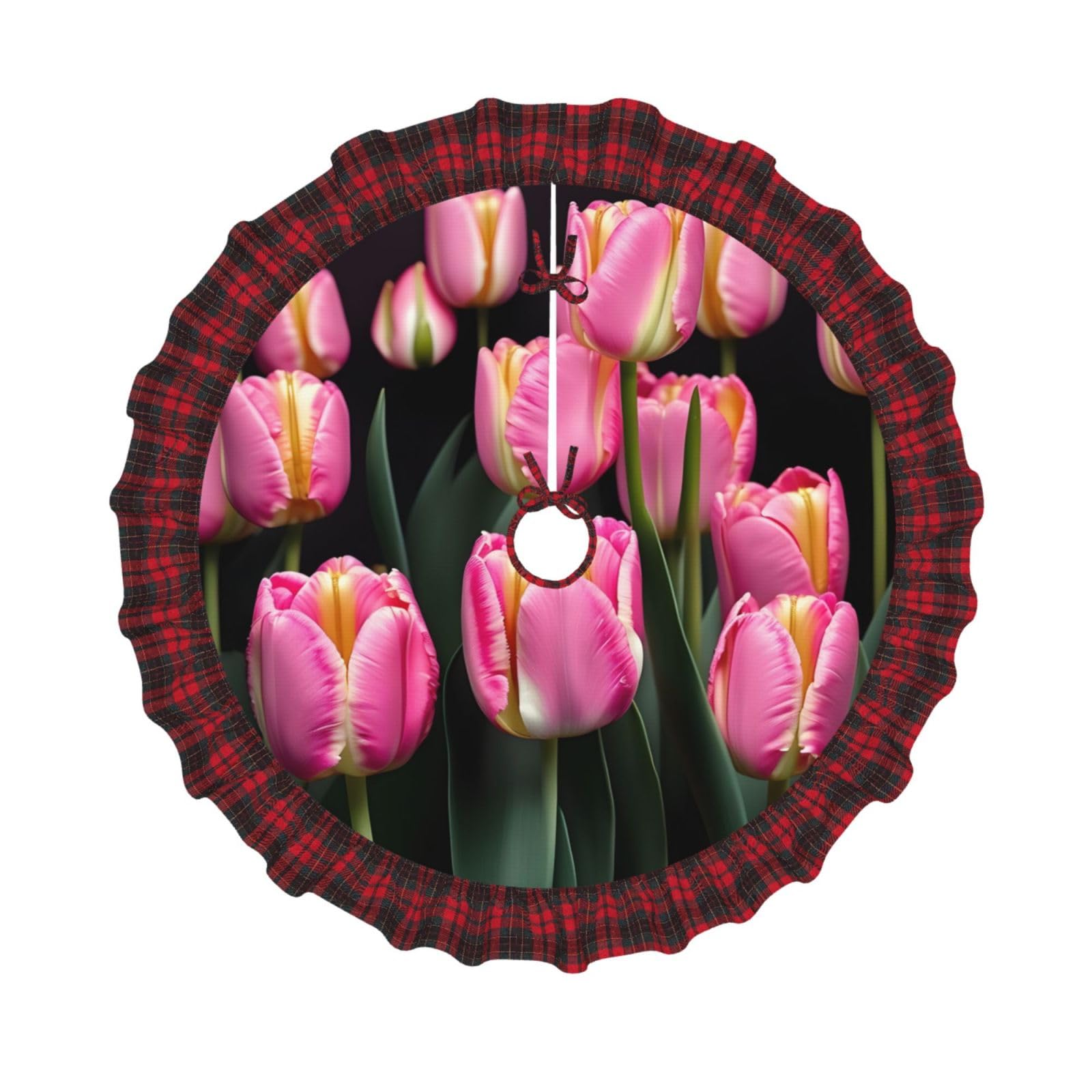 Jupe de sapin de Noël imprimée rose pour une décoration de maison festive et cosy