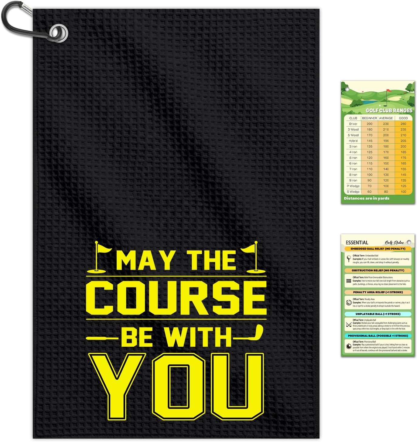 Funny Golf Towel - Movie Quote for Men, Carabiner & Digital Distance Card, Waffle Weave Golfer Rags, Humorous Fairway Sport Accessories