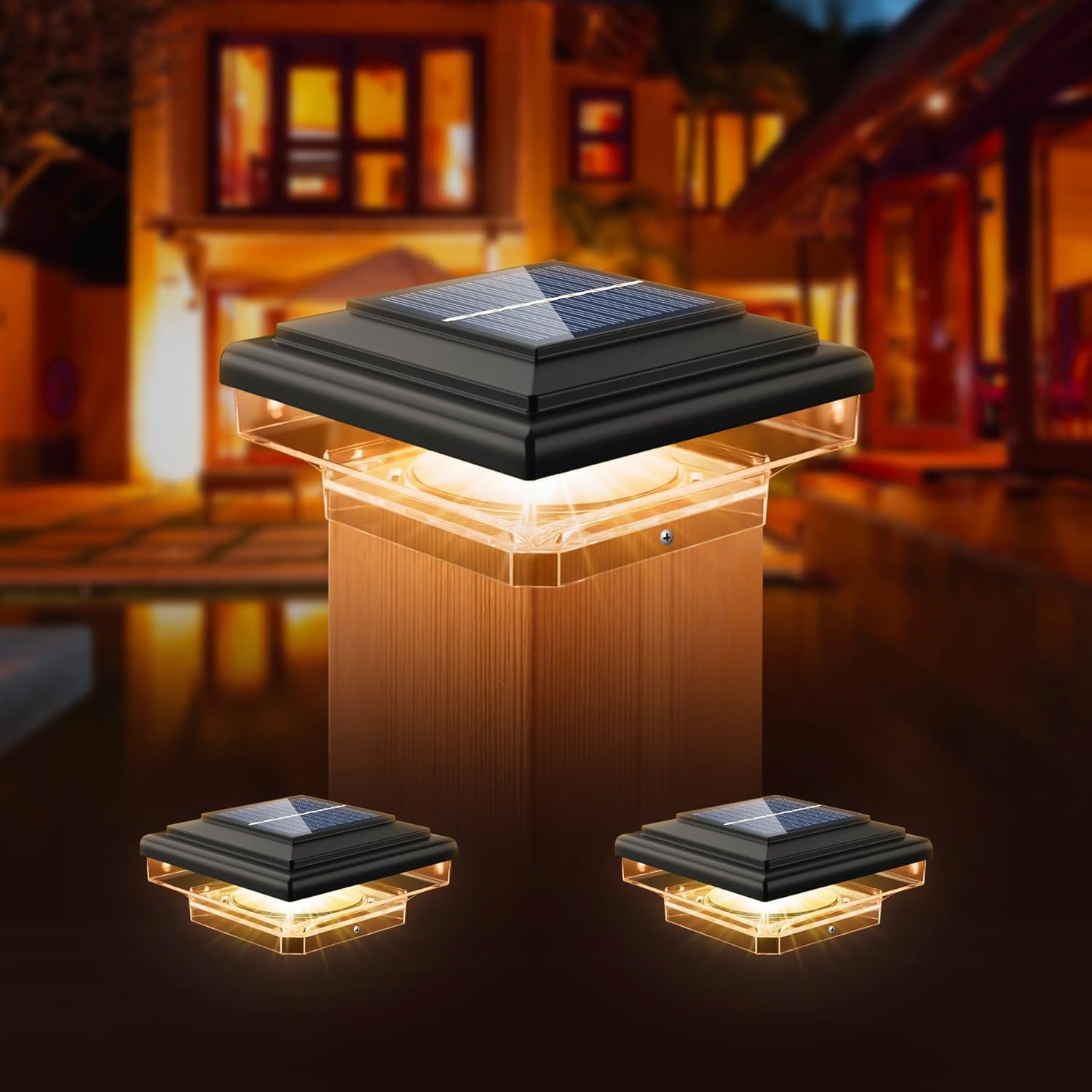 2 Stück Solar Pfostenkappe 7x7 8x8 9x9 10x10 Pfostenkappen Licht Solar Pfostenleuchte, Zaunpfosten Lampe Solarlampe Außen Säulenlampe IP65 Wasserdicht für hölzerne Pfosten Zaun