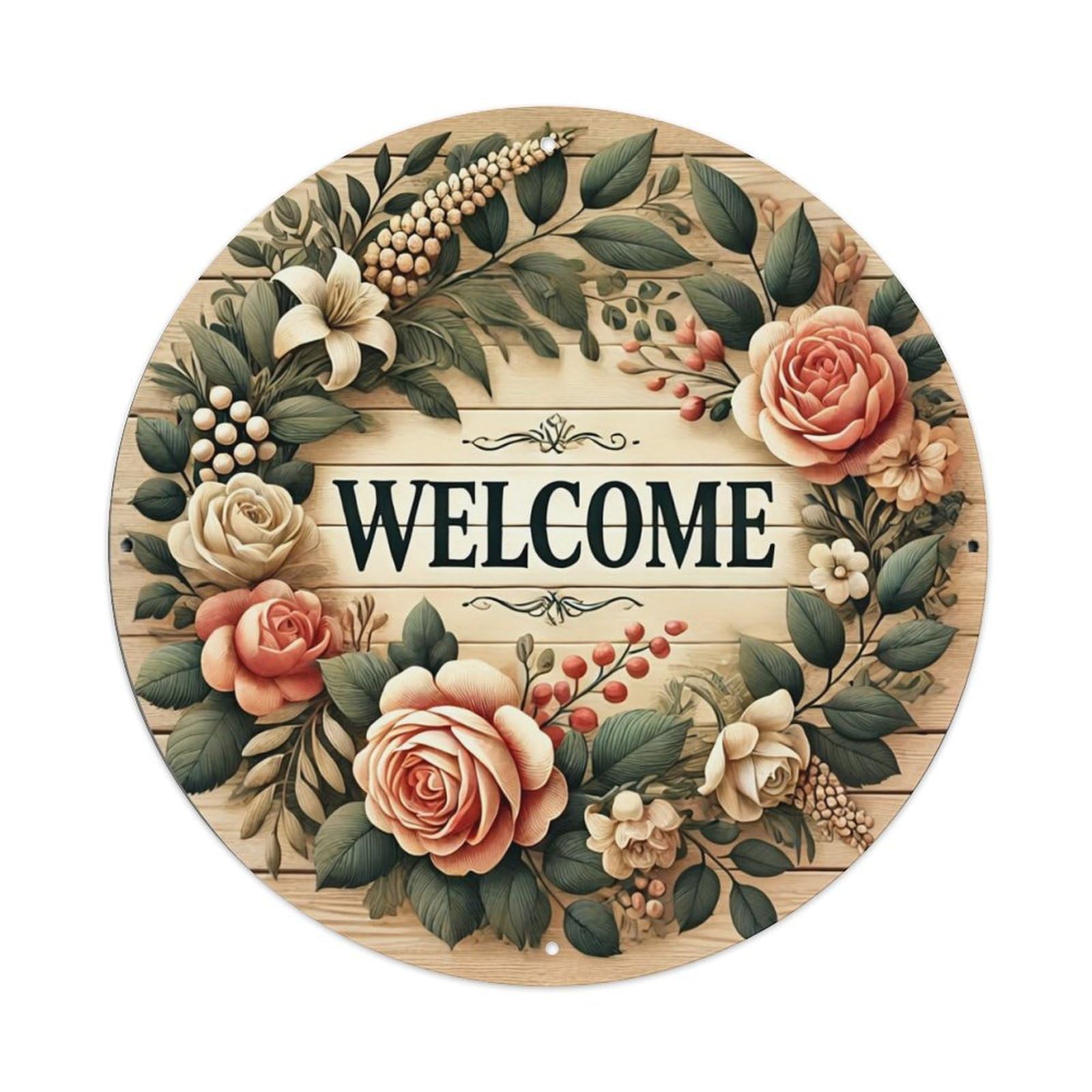 Floral Welcome Sign Pattern_2 Tin Sign Metal Poster Vintage Metal Signs for Home Man Cave Bar Cafe Kitchen laundry room Wall Decorations Gift 8x8Inch
