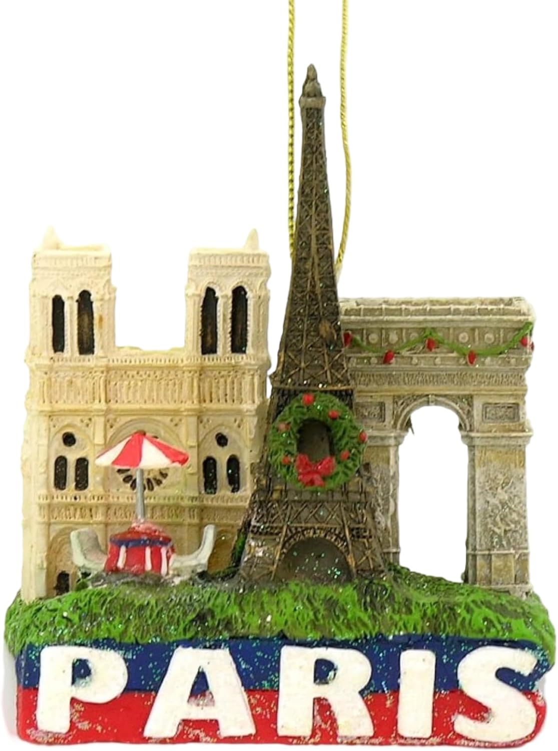 Paris Christmas Ornament Eiffel Tower with Arc de Triomphe and Notre Dame, 3 Inches