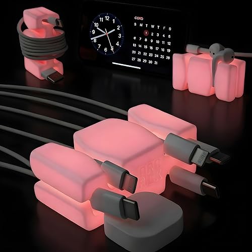 Miniatura 16 de CordBrick - Paquete de 4 soportes con peso para cables, para mesita de noche, gestión de cables, accesorio para teléfono, para adultos, multiusos,