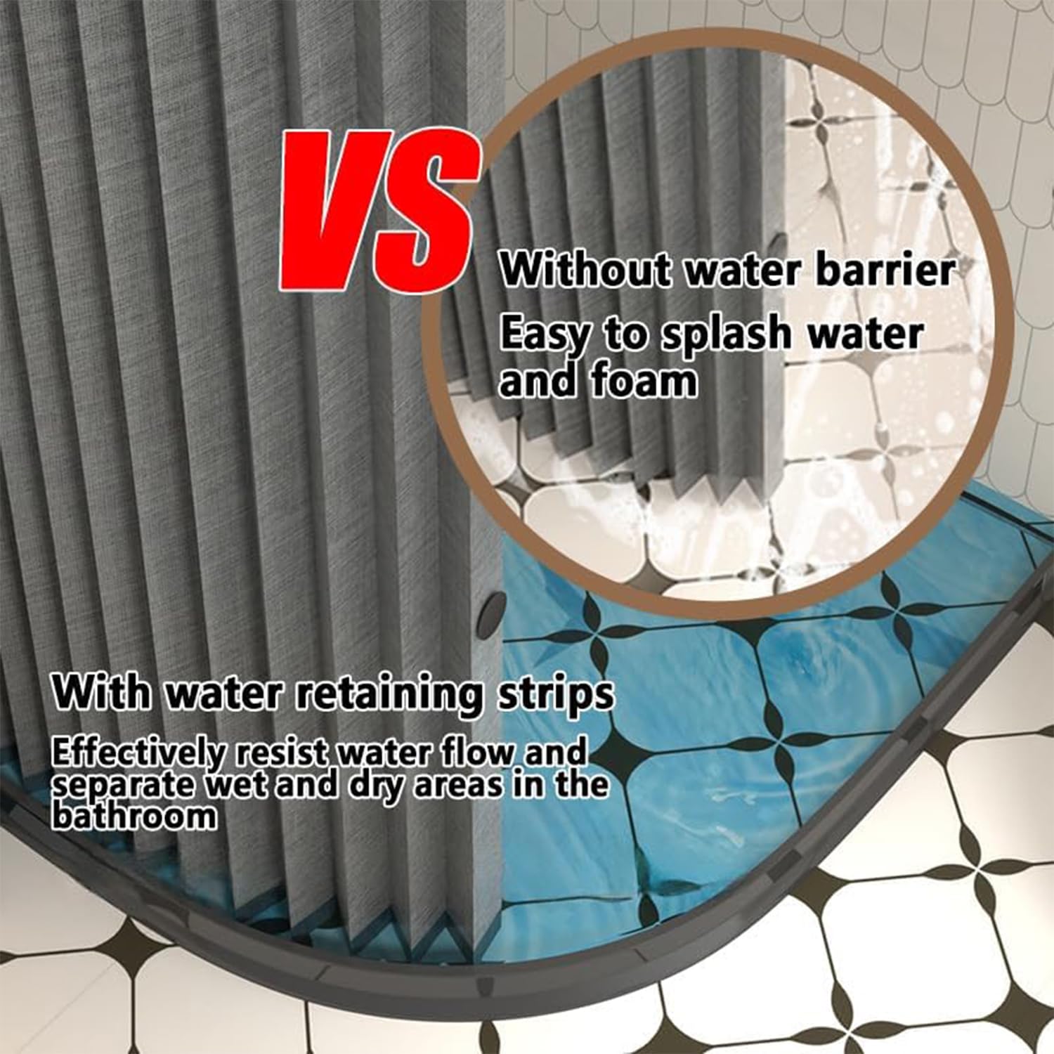 Tenda da Doccia Magnetica, Tenda da Bagno Pieghevole Impermeabile con Striscia Magnetica Che trattiene l'acqua, a Prova di Schizzi e con Chiusura Rapida per vasche da Bagno e Hotel.