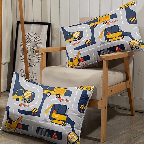 Miniatura 6 de AILONEN Juego de sábanas bajeras de tamaño matrimonial con diseño de excavadoras, vehículos de construcción de dibujos animados, para niños, niños,