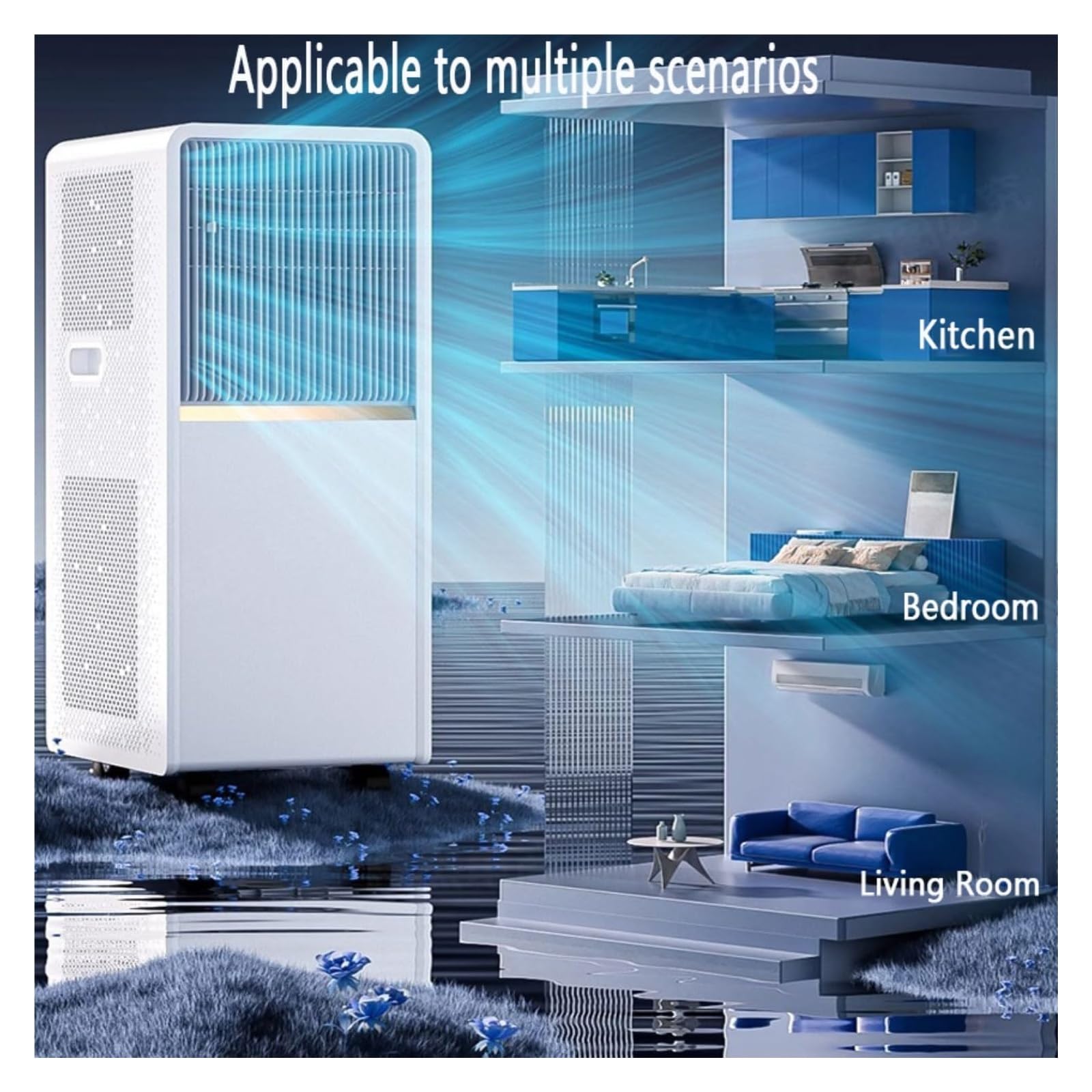 Condizionatore portatile, For ambienti di grandi dimensioni, climatizzazione intelligente con telecomando e kit finestra, raffreddamento rapido(2600W)