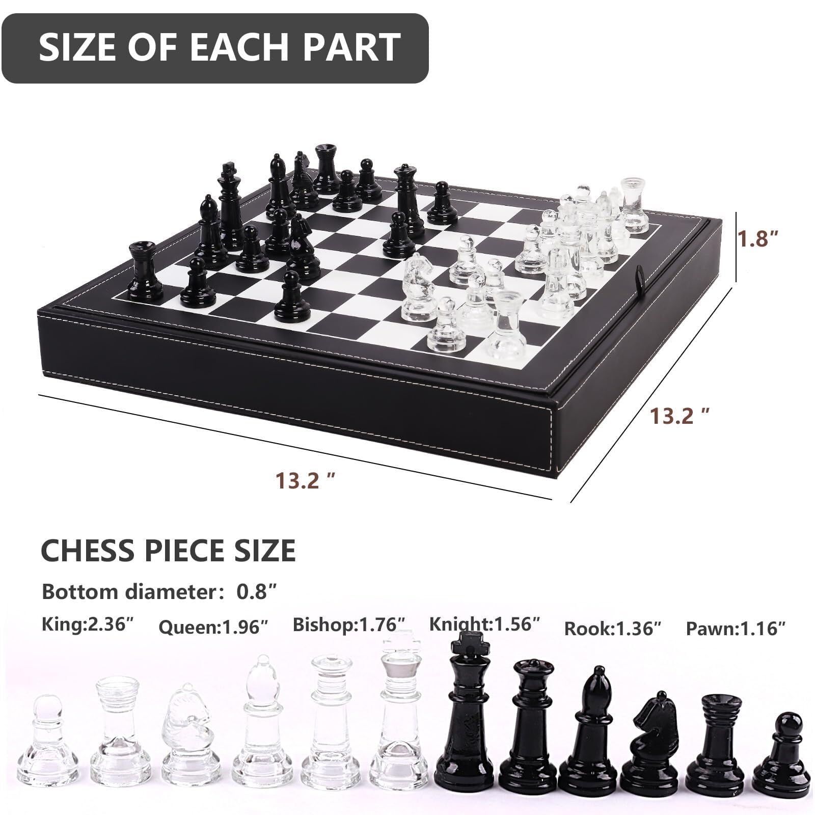 Juego de ajedrez de Cristal Blanco y Negro Juego 2 Extra Ajedrez