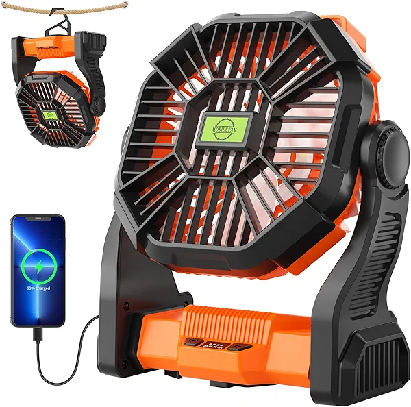TDLOL Portable Fan Battery Powered Fan Rechargeable,270°Pivot Battery Operated Camping Fans with LED Light & Hook,USB Personal Rechargeable Outdoor Camping for Tent, Travel