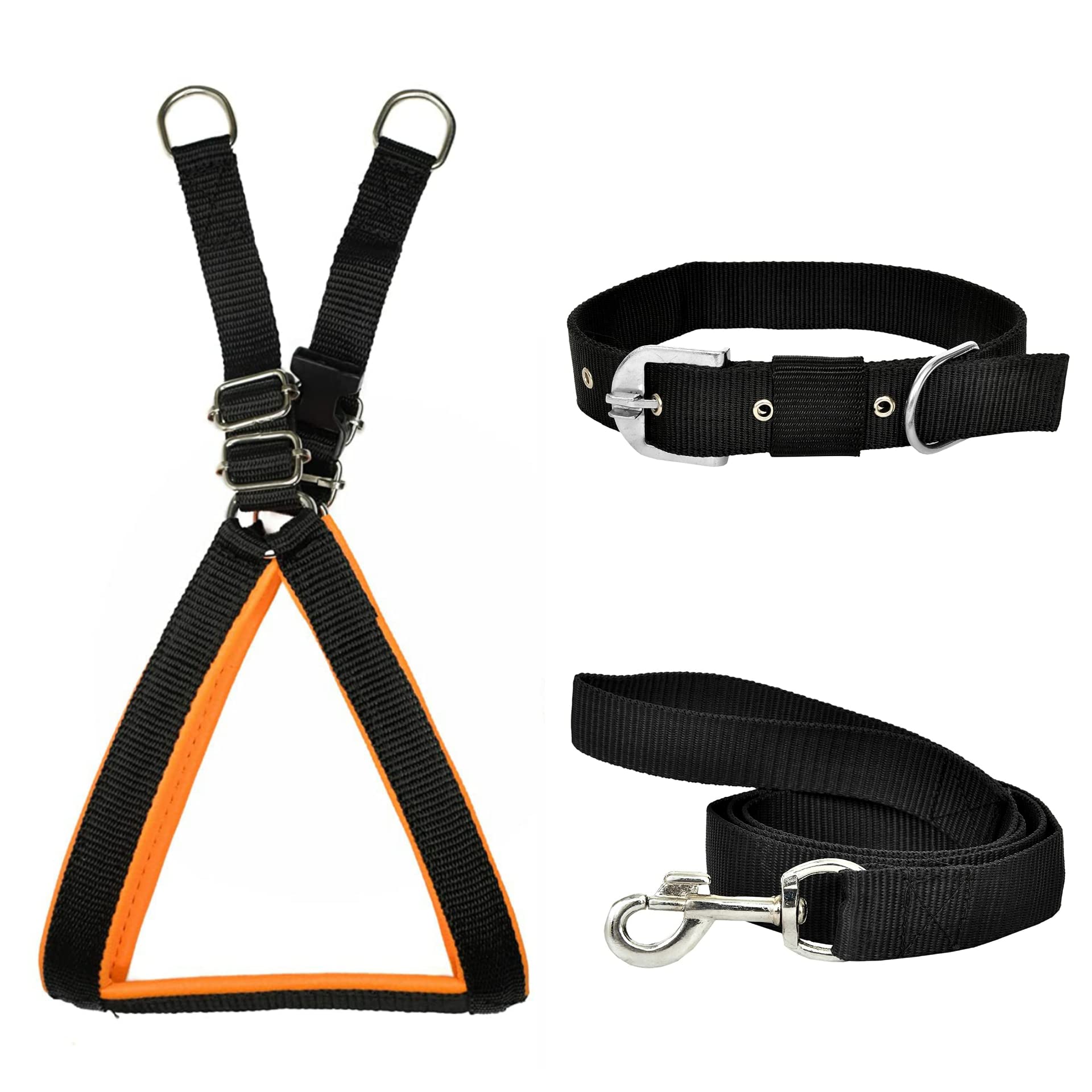 VIP Collection Dog Collar,Harness, and Leash Set-Adjustable,Durable and Stylish for All Breed Dogs Comfortable for Walking and Training Color-Black-Orange (Small) (B09WJG5G4S) Amazon Price History, Amazon Price Tracker