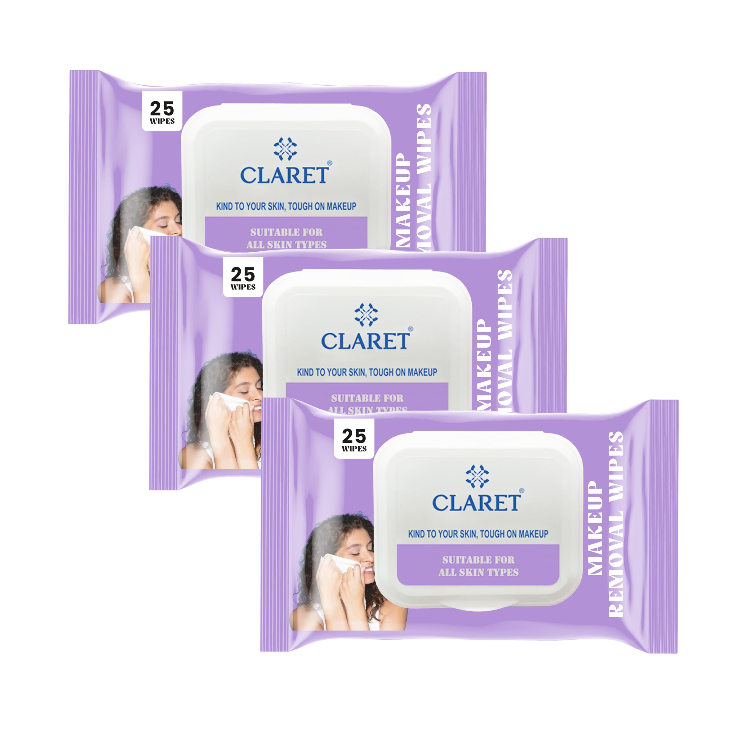 Claret Gentle Makeup Removal Wet Wipes - 25 Count Pack | pH Balanced Alcohol-Free Wipes | Soft on Skin, Removes Stubborn Makeup | For All Skin Types | 100% Vegan & Paraben-Free (Pack Of 3)-image-32