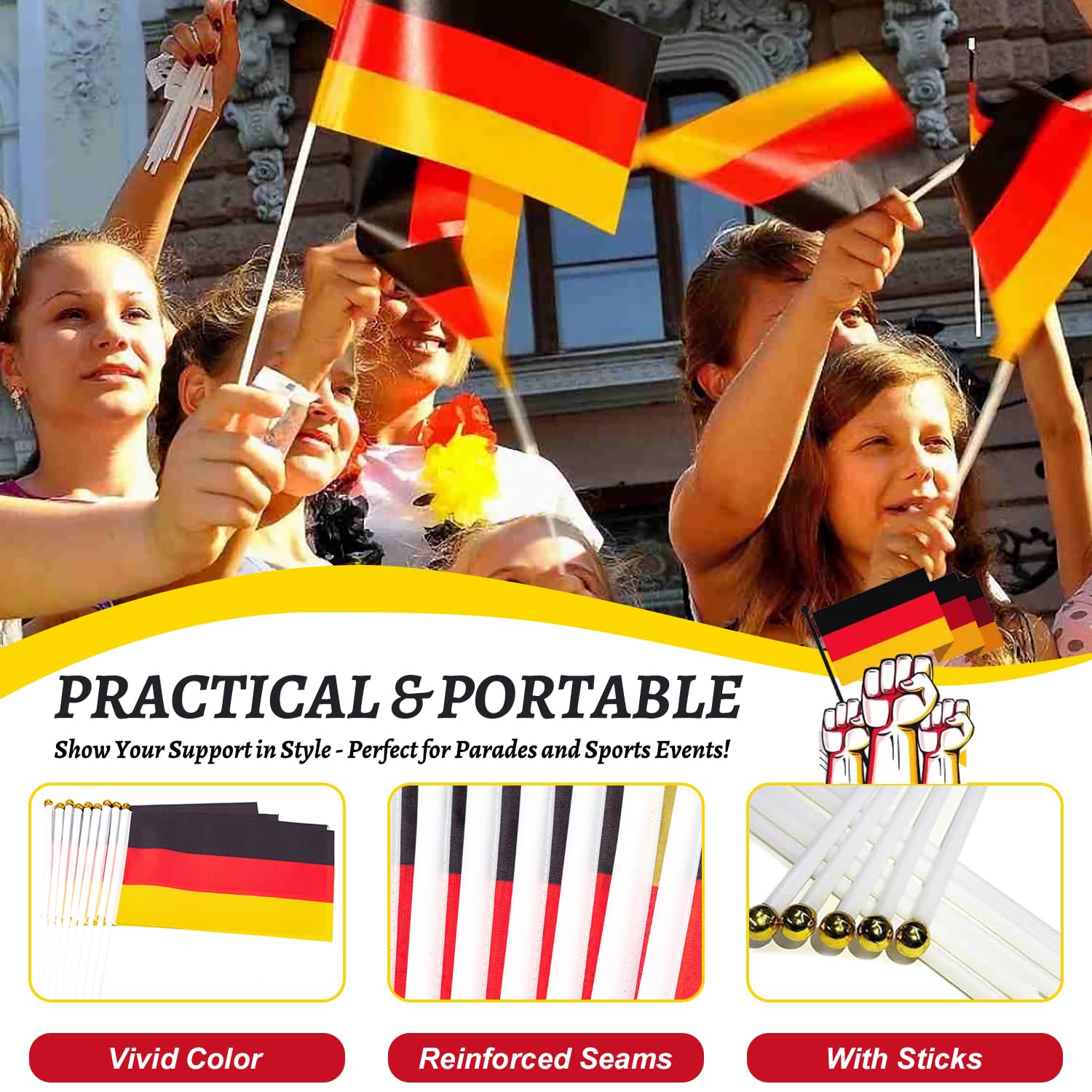 Lot De 10 Petits Drapeaux Allemagne - 14x21 Cm Avec Bâton - Pour Matchs, Fêtes, Décorations