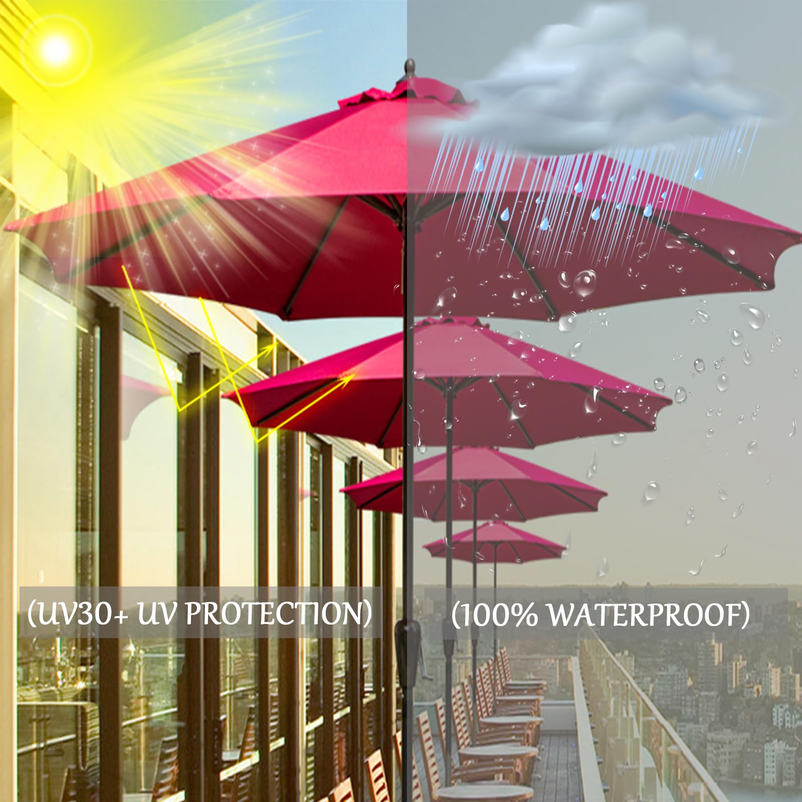 NNSMUN Replacement Parasol Canopy 2M 2.7M 3M + 6 Arms/8 Arms Parasol Fabric Cover, Patio Umbrella Cloth Cover For Garden Umbrella Waterproof (B,6 Ribs-3m(9.8ft))