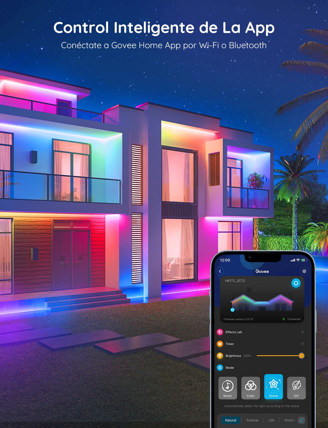 Govee Tira de LED para Exterior 10m, IP65 Impermeable, Funciona con Alexa y APP, RGBIC, Sync de Música, para Jardín de Balcón de Techo al Aire Libre