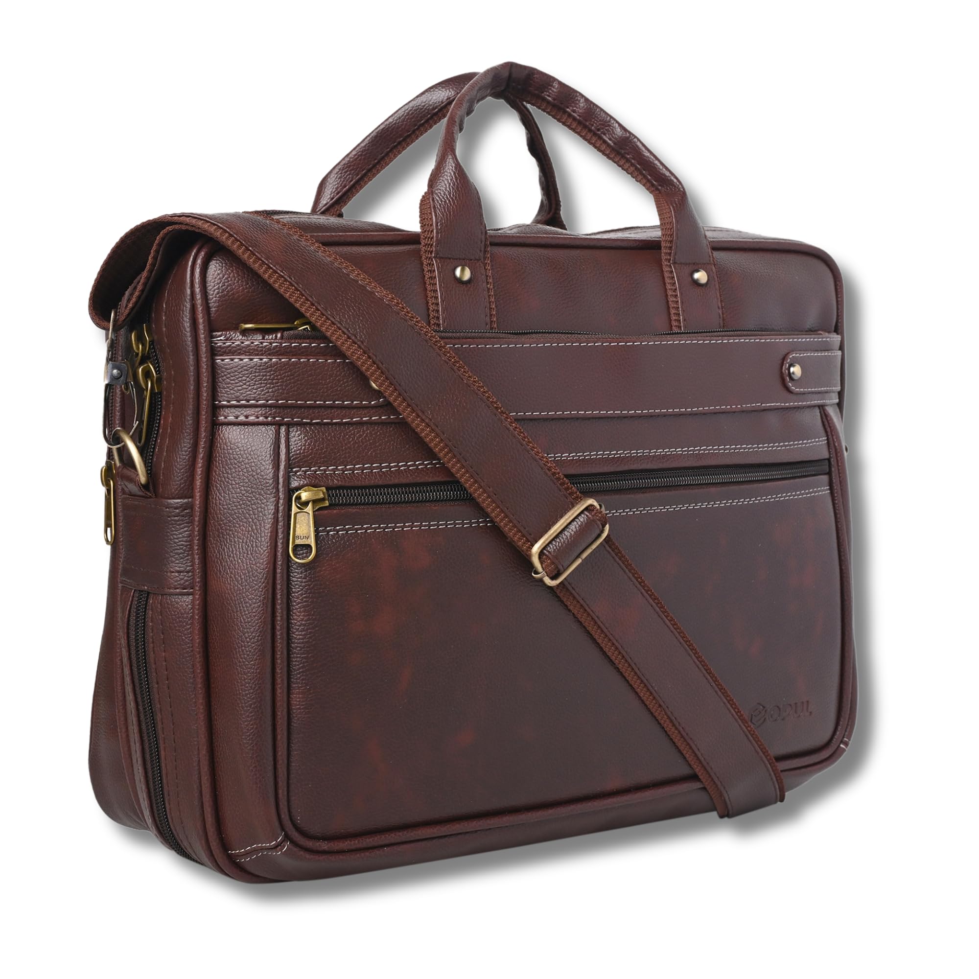 OPUL Waterproof Premium Classic Brown PU Leather Office Messenger Laptop Bag for Men, Women & Adults- Fits 15.6" Laptop, Expandable Pocket (B0CQQM913N) Amazon Price History, Amazon Price Tracker