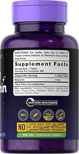 Miniatura 2 de Carlyle Melatonina 5 mg | 300 tabletas | Suplemento sin medicamentos | Vegetariano, sin OMG, sin gluten