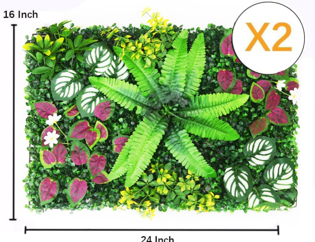 KAMEIOU 16 x 24 Inch Artificial Green Plant Wall Panel with Grass Flower Boxwood Hedge Wall Outdoor Artificial Privacy Fence Screen Fake Flower Grass Fence Panels Wall Decor for Outdoor Indoor（2 Pcs）