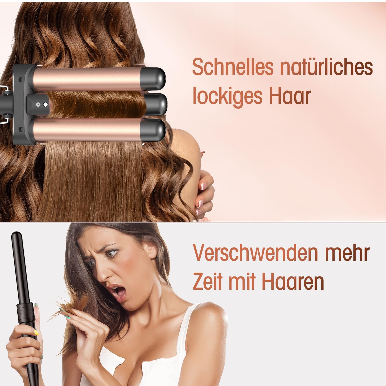 Fer à Friser 3 Barils Beach Waves, Céramique Boucleur 3 Tete Ondulé,2 Températures, Cheveux Chauffage Rapide Gaufre wavy Hair
