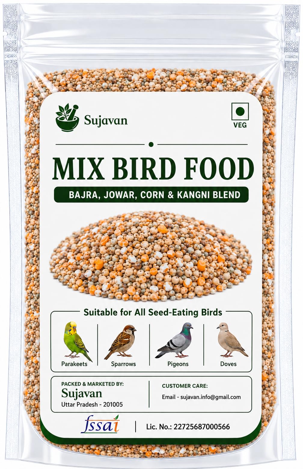Outdoor Bird Feed Mix - 1kg | Bajra, Jowar, Corn & Kangni Blend | Bird Food for Sparrows, Pigeons, Doves & Wild Birds | Balcony Feeding Seed Mix-picture-11