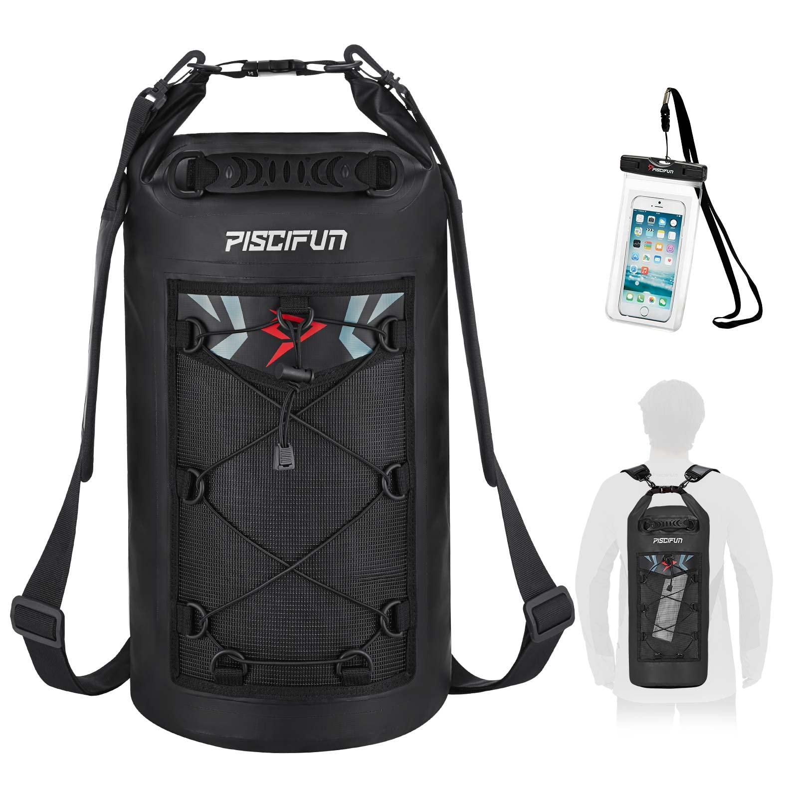 Piscifun Dry Bag, Waterproof Backpack 5L/10L/20L/30L/40L, with Waterproof Phone Case for Kayking, Boating, and Fishing