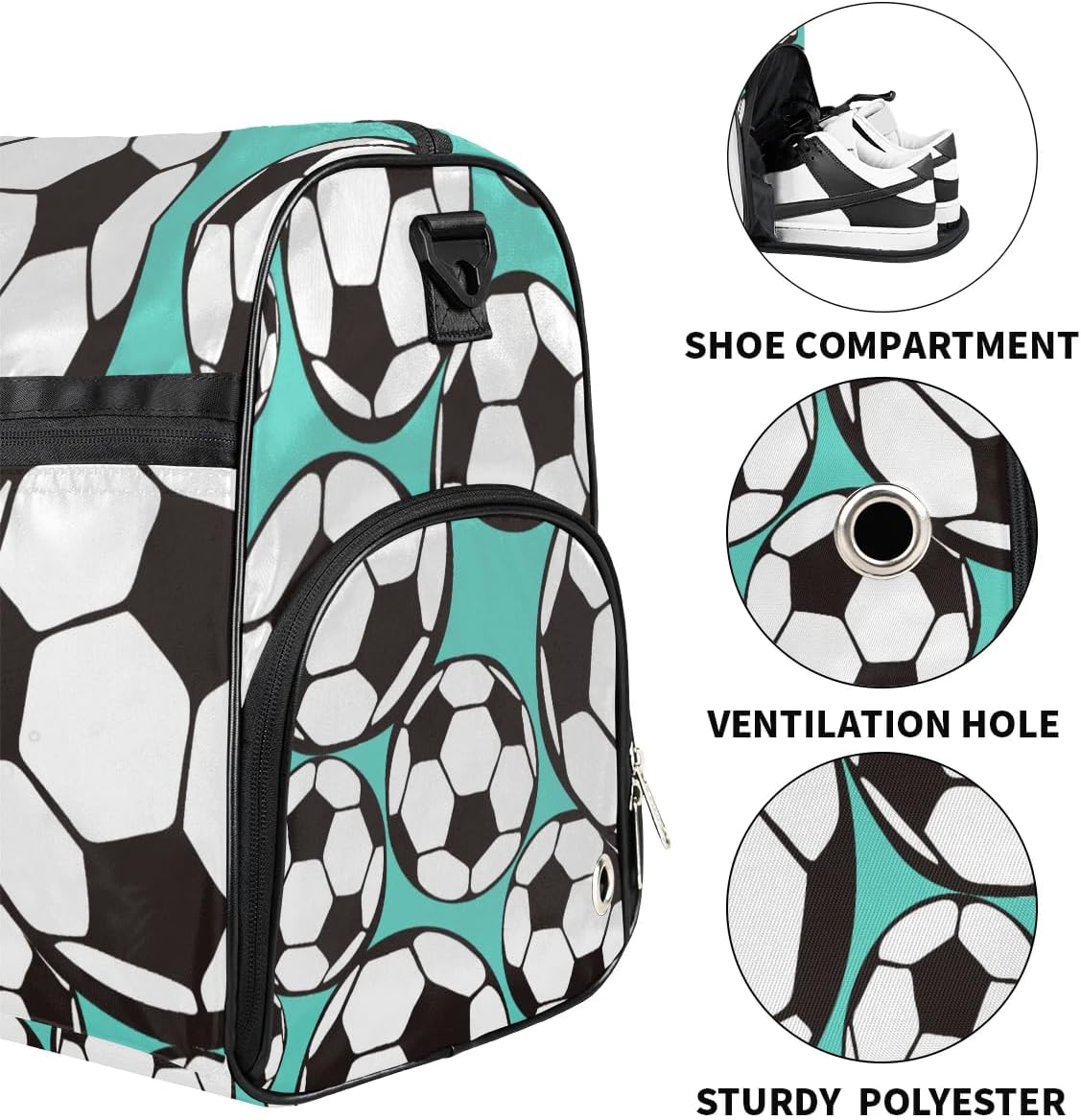 Interesting Soccer Decor Gym Bag for Women Duffle with Shoes Compartment Men Weekender Duffel Bags for Travel Sports Swimming Overnight Dance