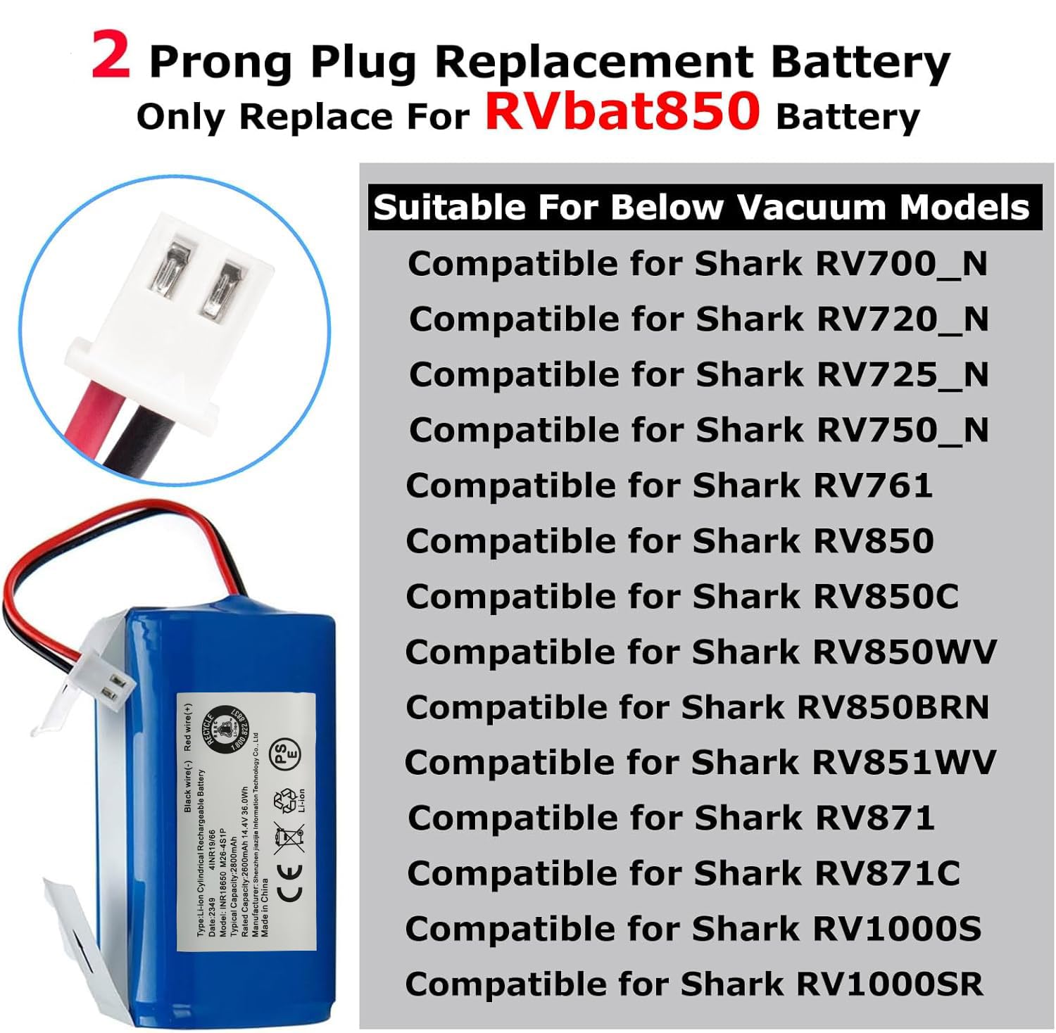 Hubei INR18650 M26-4S1P Bateria do odkurzacza robota zamienna na Shark Ion R75 RV1000S RV1100VL RV101AE UR1000SR RV850 RV850BRN RV850C RV850WV RV851WV RV871 RV871C RV700_N Seria (14.4V 36Wh)