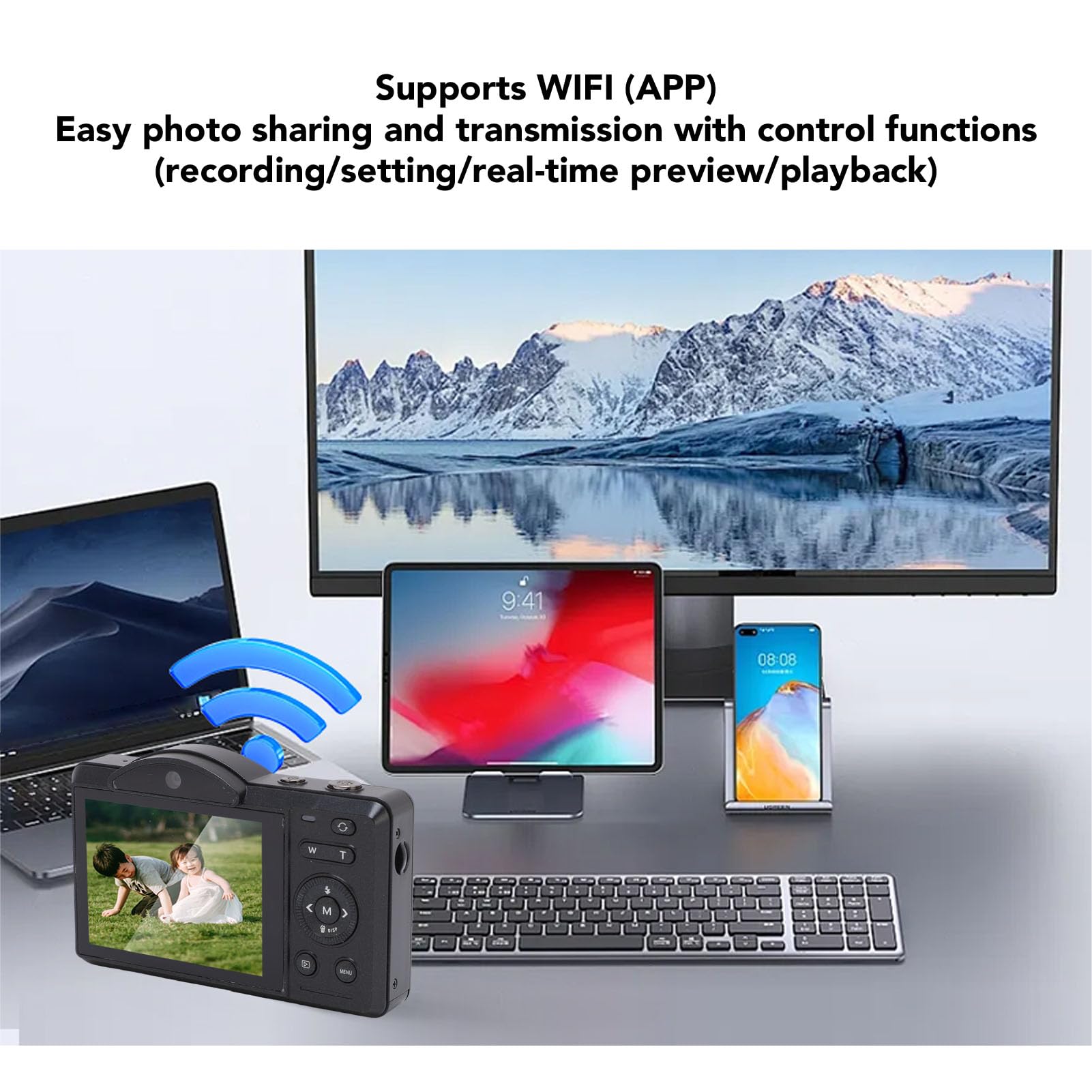 Bewinner Camera Digitale 4K per Fotografia, Fotocamera vlog WiFi 75MP con Touchscreen da 2,8 ", 16x Zoom Digitale, Videocamere AutoFocus per Principianti (64GB)