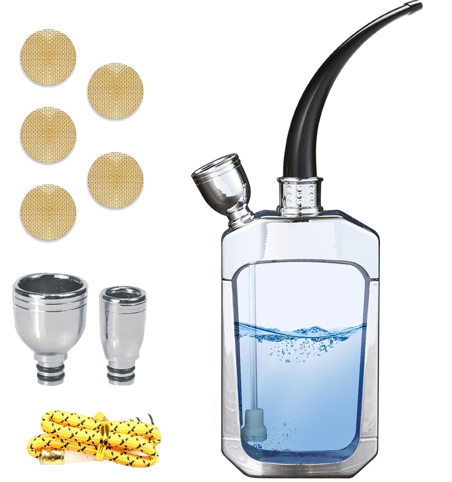 Portable Hookah Set for Travel - Premium Handheld Hookah, Mini Hookahs Real Metal Accessories, Small Hookahs Shisha for a Single Smoker (Gray)