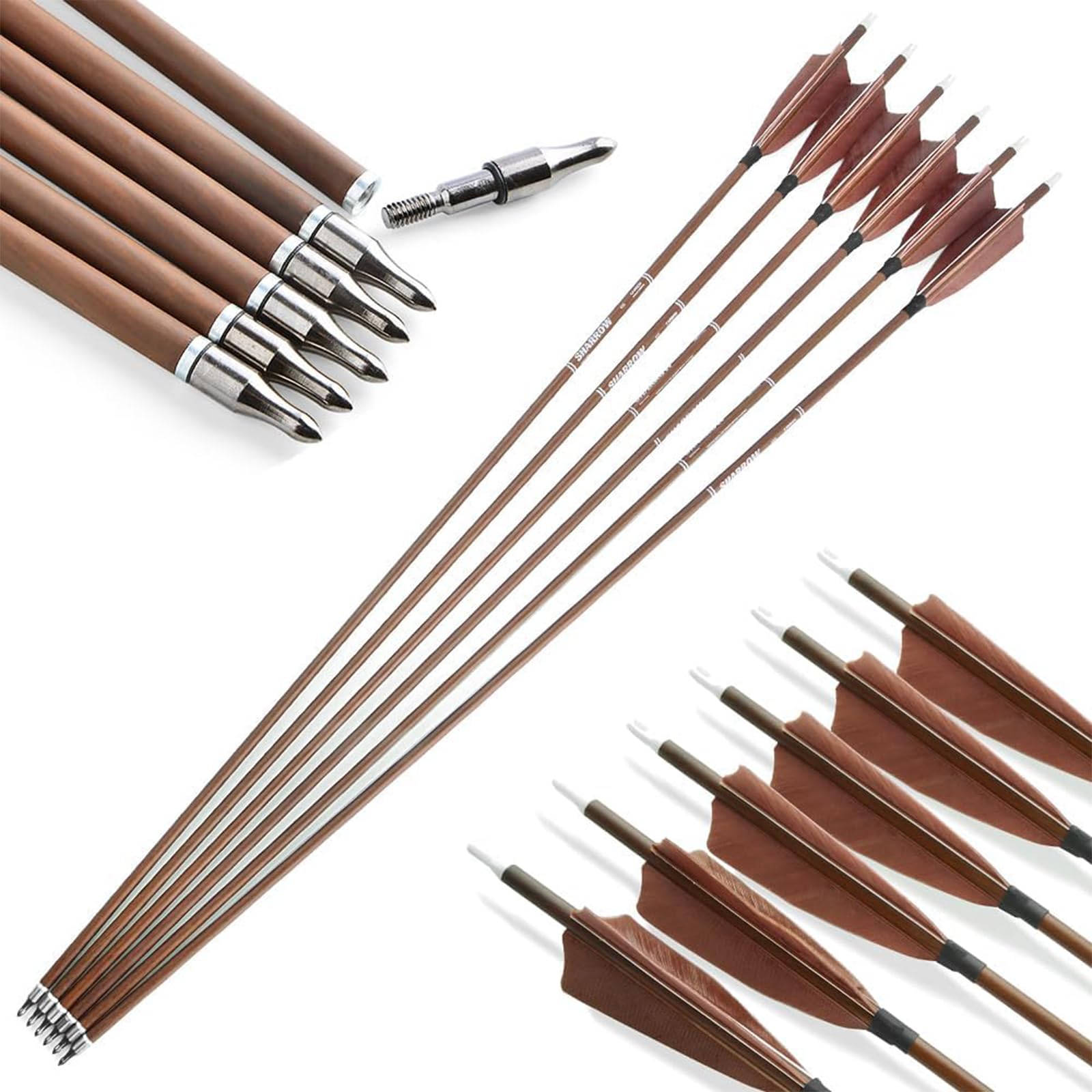 AMEYXGS 6/12x Flèches en Carbone Tir à l'arc 31pouces Flèches de Chasse 340/400/500/600 Spine avec Plumes de Dinde 4" pour Arc Recourbé Arc Compound Entraînement à la Cible