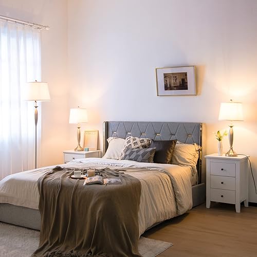 Miniatura 2 de Tangkula Juego de lámparas modernas de 3 piezas, 2 lámparas de mesa y 1 lámpara de pie con base pesada y pantalla de lámpara protectora para los