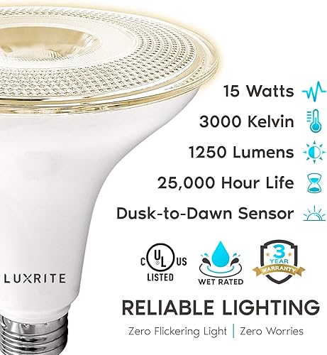 Miniatura 7 de LUXRITE Bombilla LED PAR38 del atardecer al amanecer, equivalente a 90 W, sensor de encendido y apagado automático, blanco suave de 3000 K, 1250
