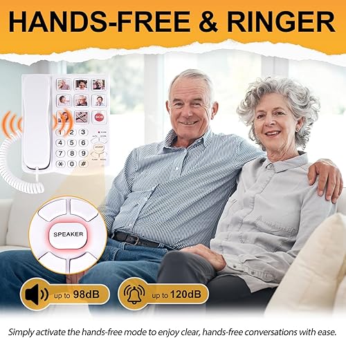 Miniatura 3 de Uvital Big Button Phone for Seniors, Corded Landline Phone with 9 One-Touch Dialing Big Buttons, Hands-Free Calling, Loud Ringer, Easy to Use for