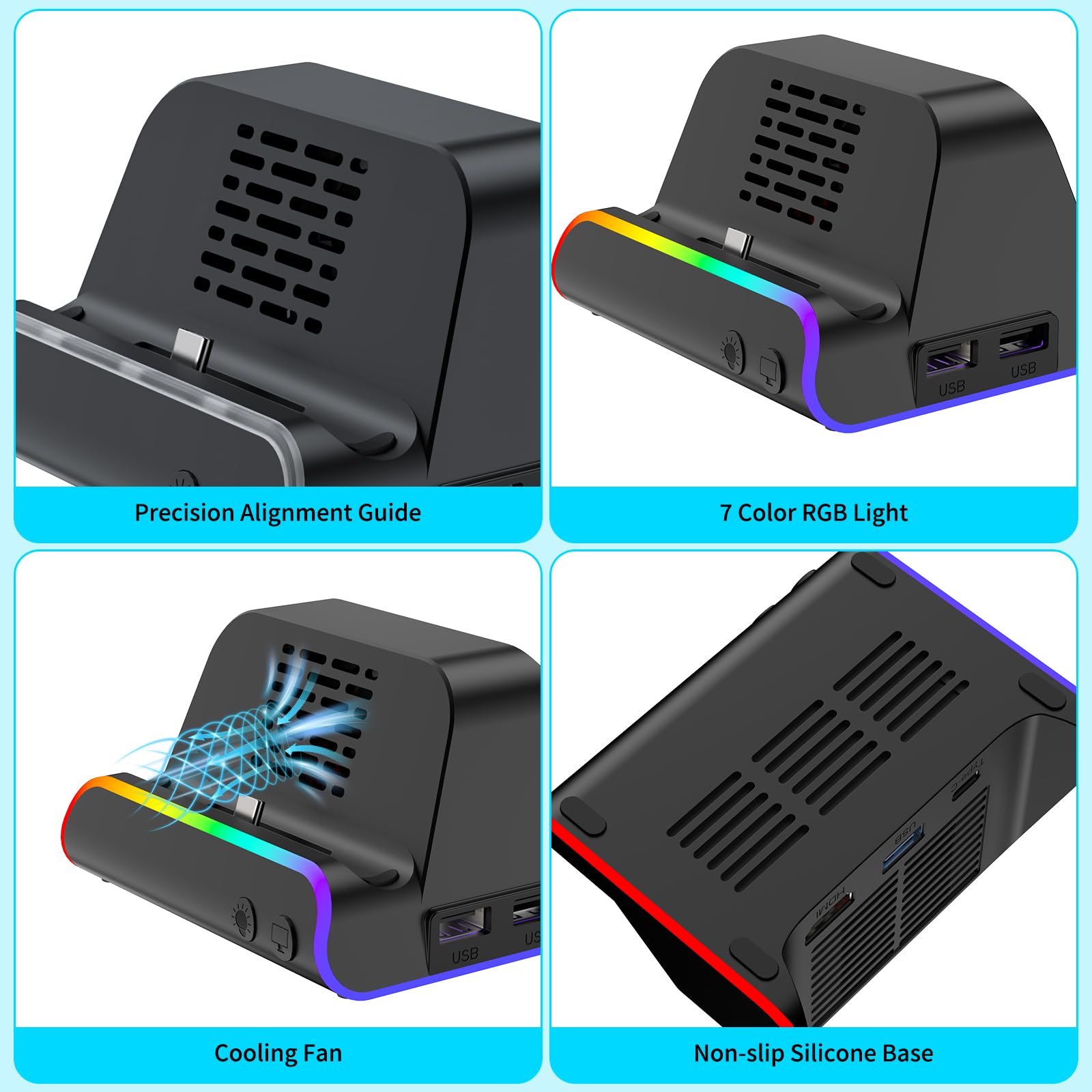 Switch 2 Dock, Docking Station for Switch 1/2, Charging Dock with 4K@120Hz HDMI Output/100W Charging Input/USB 3.0 /Cooling Fan — view 7
